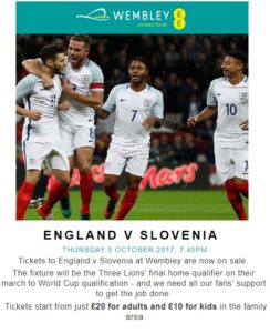 England v Slovenia Wembley 2017